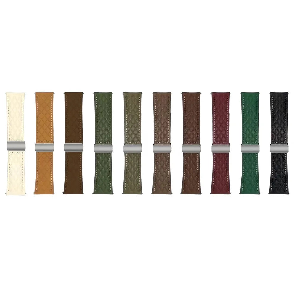 For Samsung Galaxy Watch7 44mm  /  40mm Watch Band 20mm Magnetic Starlight Buckle Rhombus Texture Leather Strap - Black - 7