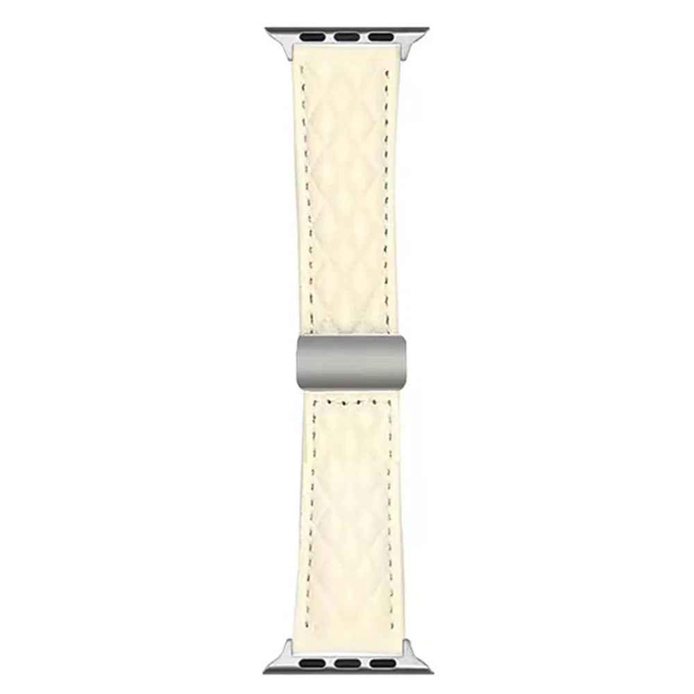 Watch Band For Apple Watch Series 11 10 42mm / 9 8 7 41mm / SE3 SE2 SE 6 5 4 40mm / 3 2 1 38mm Magnetic Starlight Buckle Rhombus Leather Strap - Beige - 1