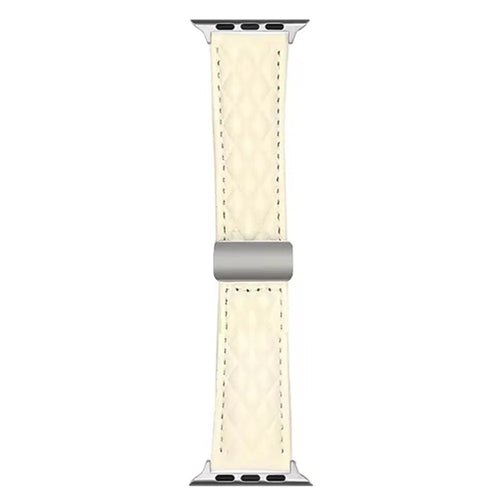 Watch Band For Apple Watch Series 11 10 42mm / 9 8 7 41mm / SE3 SE2 SE 6 5 4 40mm / 3 2 1 38mm Magnetic Starlight Buckle Rhombus Leather Strap - Beige - 1