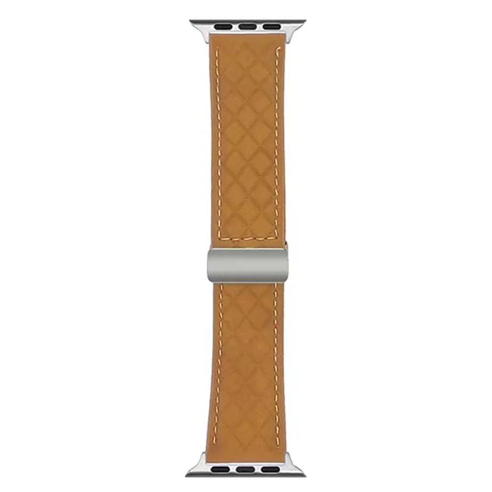 Watch Band For Apple Watch Ultra 3 2 1 49mm / Series 11 10 46mm / 9 8 7 45mm / SE3 SE2 SE 6 5 4 44mm / 3 2 1 42mm Magnetic Starlight Buckle Leather Strap - Matte Light Brown - 1