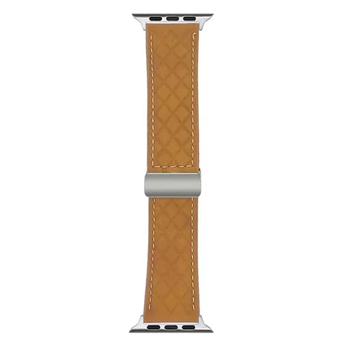 Watch Band For Apple Watch Ultra 3 2 1 49mm / Series 11 10 46mm / 9 8 7 45mm / SE3 SE2 SE 6 5 4 44mm / 3 2 1 42mm Magnetic Starlight Buckle Leather Strap - Matte Light Brown - 1