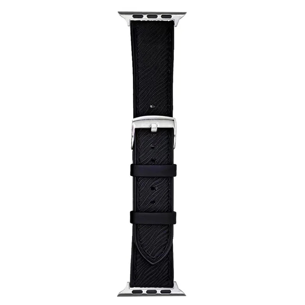 Watch Band For Apple Watch Series 11 10 42mm / 9 8 7 41mm / SE3 SE2 SE 6 5 4 40mm / 3 2 1 38mm Quick Release Buckle Dragon Scale Texture Leather Strap - Black - 1