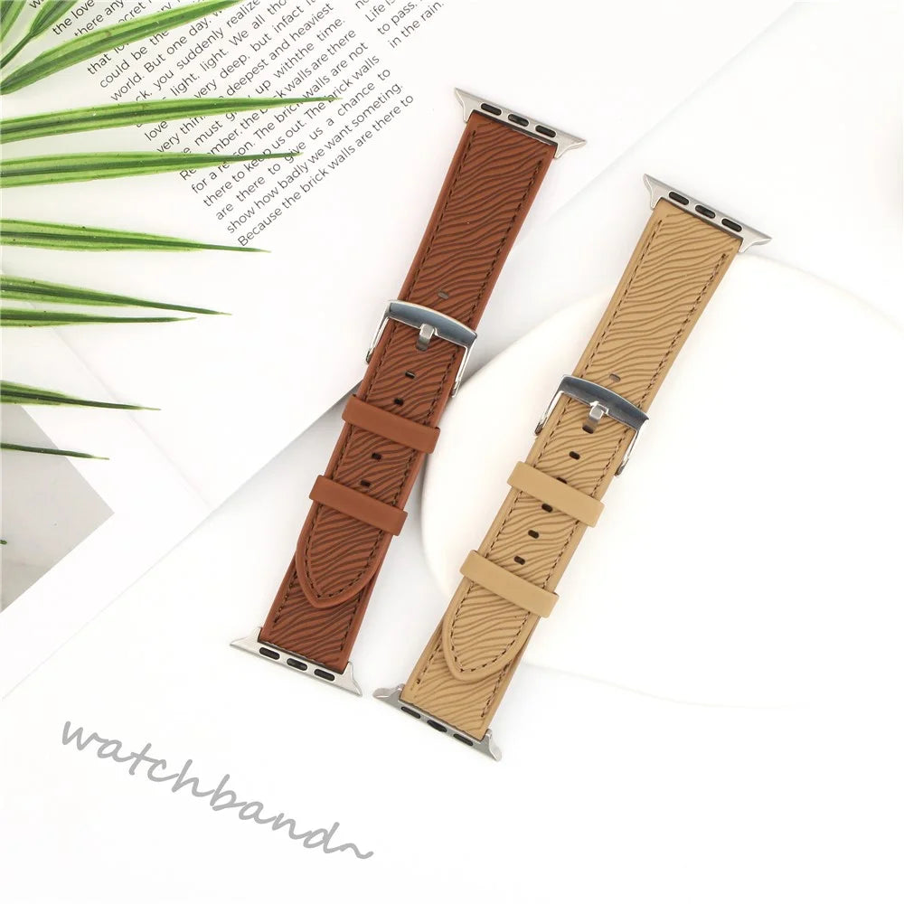 Watch Band For Apple Watch Series 11 10 42mm / 9 8 7 41mm / SE3 SE2 SE 6 5 4 40mm / 3 2 1 38mm Quick Release Buckle Dragon Scale Texture Leather Strap - Black - 4