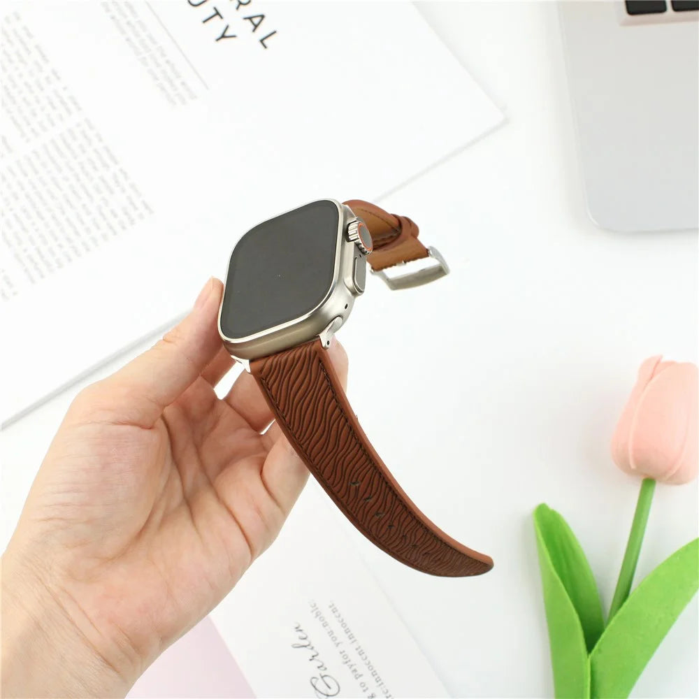 Watch Band For Apple Watch Ultra 3 2 1 49mm / Series 11 10 46mm / 9 8 7 45mm / SE3 SE2 SE 6 5 4 44mm / 3 2 1 42mm Dragon Scale Texture Leather Strap - Dark Brown - 5