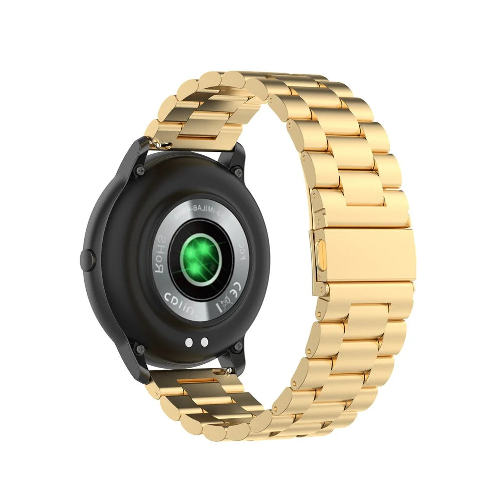 Stainless Steel Three Beads Watch Band Replacement Strap 22mm for YAMAY SW022/Imilab KW66/Huawei Watch 3/Watch 3 Pro - Gold - 1