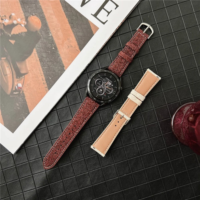 For Huawei Watch GT 5 41mm Adjustable Strap 18mm Glitter Leather Watch Band - Red - 5