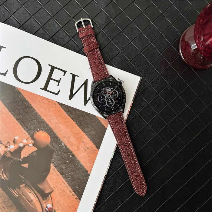 For Samsung Galaxy Watch7 44mm  /  40mm Adjustable Strap 20mm Glitter Leather Watch Band - Red - 2