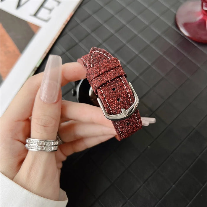 For Samsung Galaxy Watch7 44mm  /  40mm Adjustable Strap 20mm Glitter Leather Watch Band - Red - 5