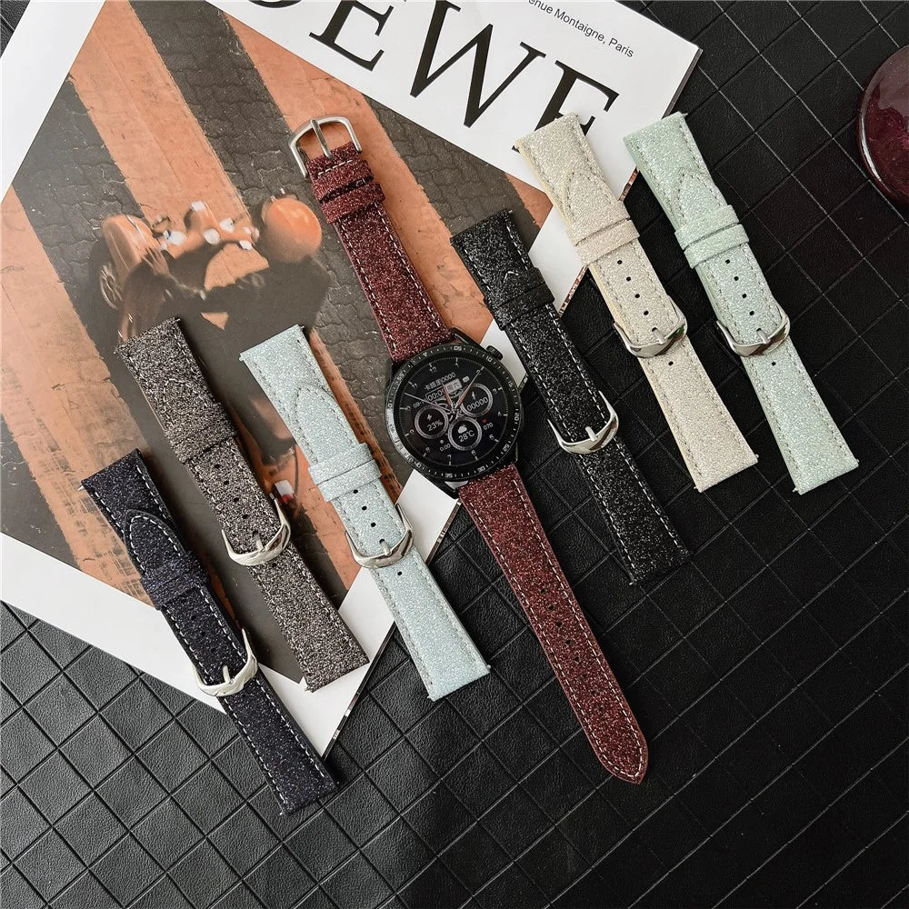 For Samsung Galaxy Watch7 44mm  /  40mm Adjustable Strap 20mm Glitter Leather Watch Band - Red - 6