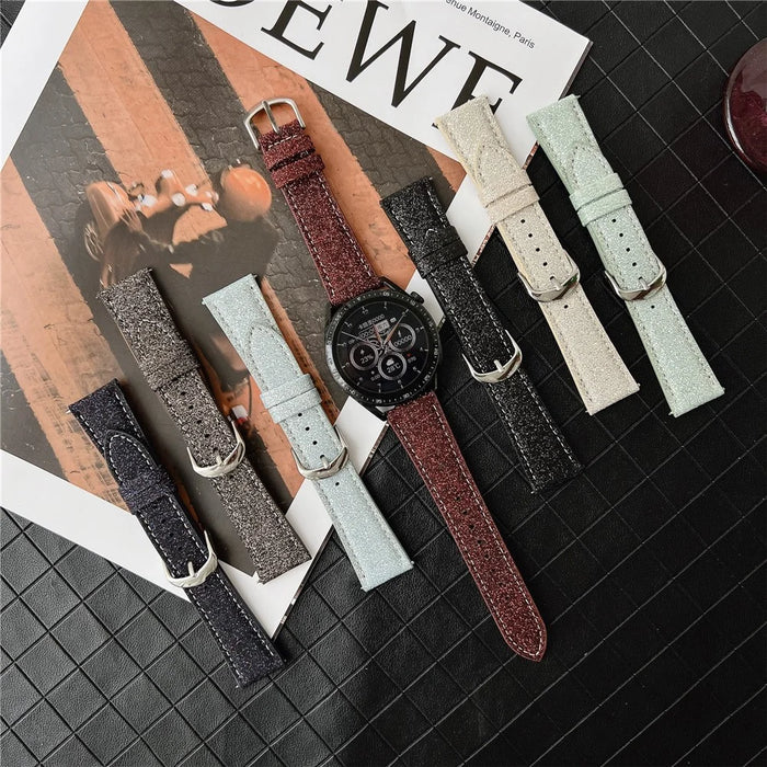 For Samsung Galaxy Watch7 44mm  /  40mm Adjustable Strap 20mm Glitter Leather Watch Band - Red - 6