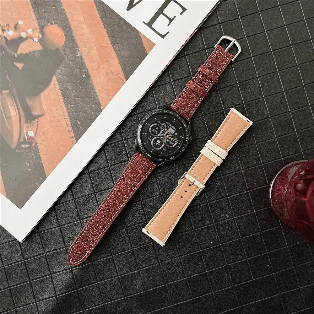 For Huawei Watch GT 5 46mm Adjustable Strap 22mm Glitter Leather Watch Band - Red - 5