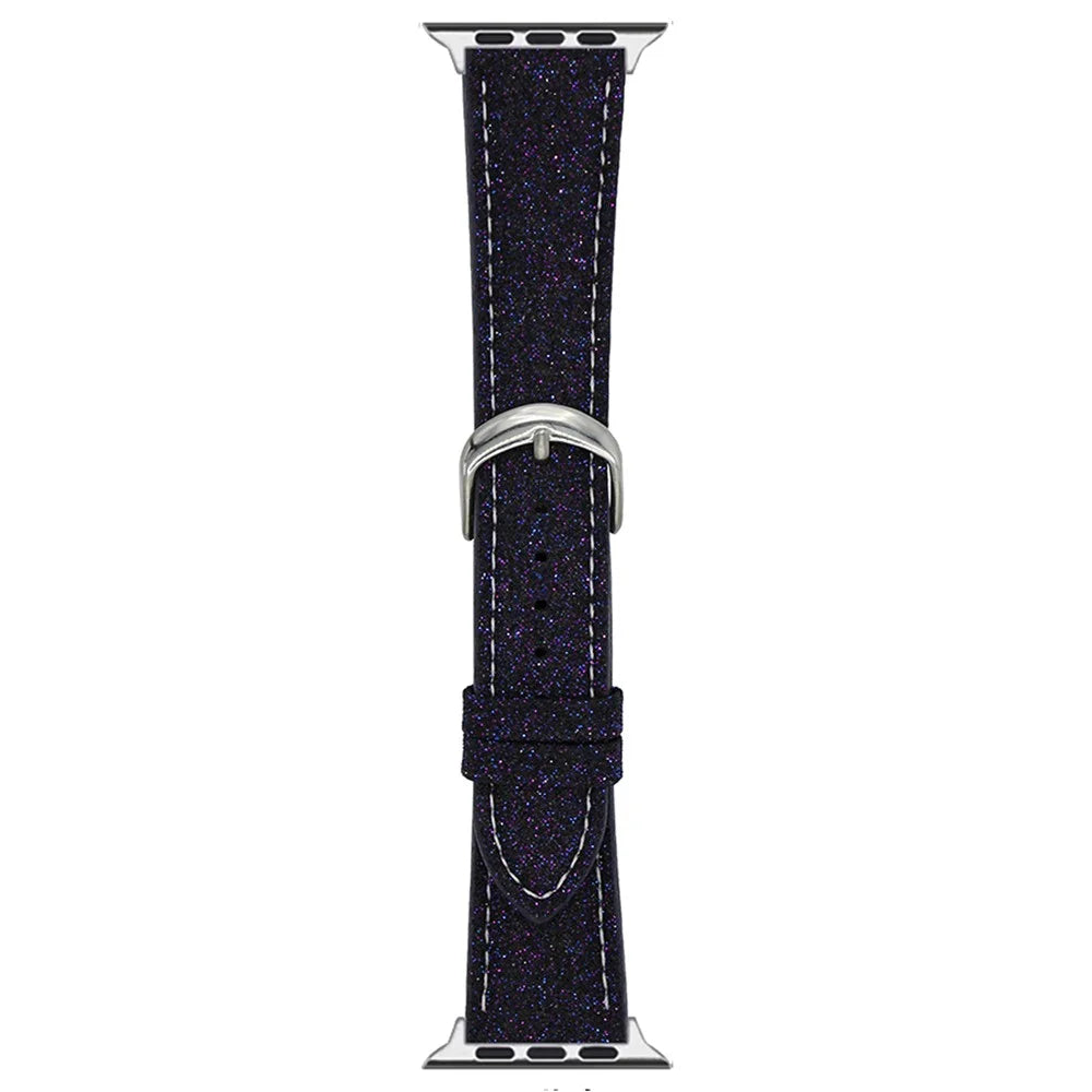 Adjustable Strap for Apple Watch Series 11 10 42mm / 9 8 7 41mm / SE3 SE2 SE 6 5 4 40mm / 3 2 1 38mm Glitter Leather Watch Band - Purple - 1