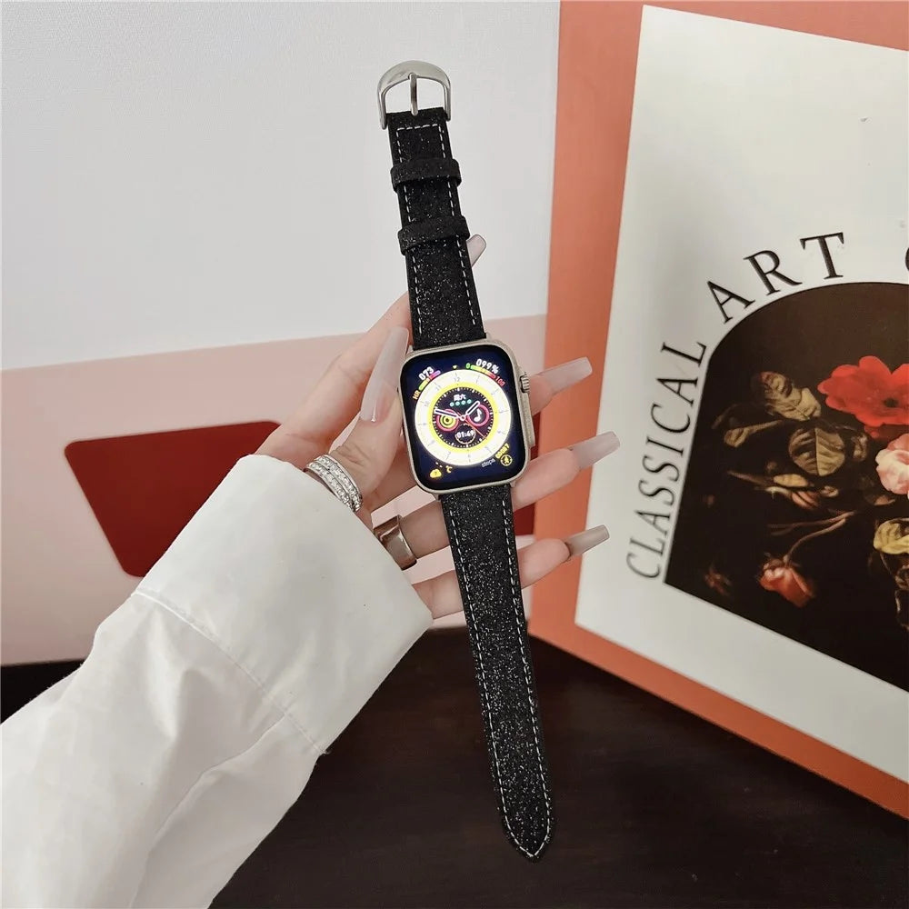 Adjustable Strap for Apple Watch Series 11 10 42mm / 9 8 7 41mm / SE3 SE2 SE 6 5 4 40mm / 3 2 1 38mm Glitter Leather Watch Band - Purple - 2
