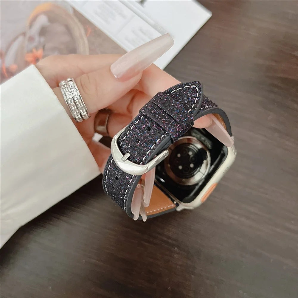 Adjustable Strap for Apple Watch Series 11 10 42mm / 9 8 7 41mm / SE3 SE2 SE 6 5 4 40mm / 3 2 1 38mm Glitter Leather Watch Band - Purple - 3