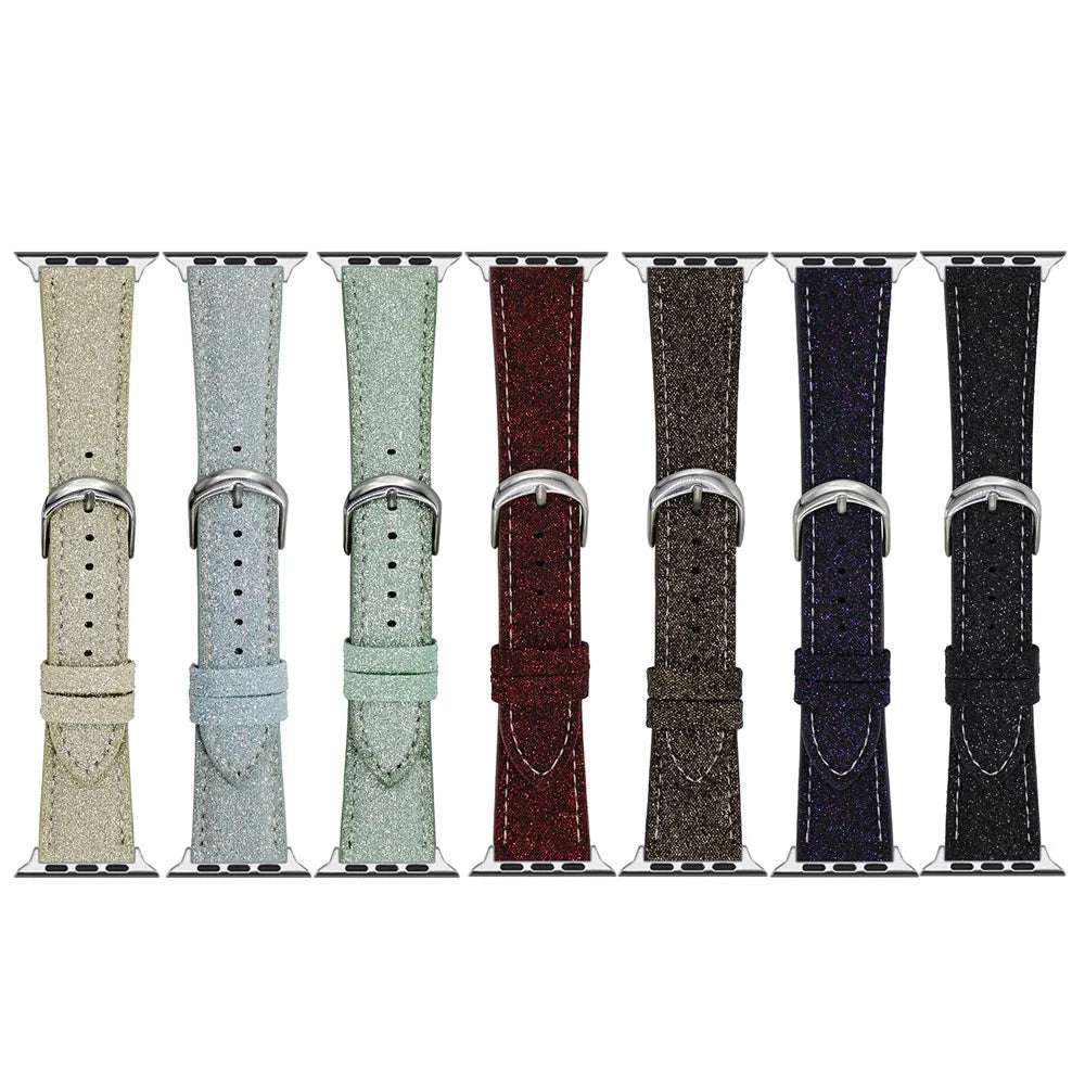 Adjustable Strap for Apple Watch Series 11 10 42mm / 9 8 7 41mm / SE3 SE2 SE 6 5 4 40mm / 3 2 1 38mm Glitter Leather Watch Band - Purple - 6