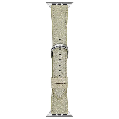 Adjustable Strap for Apple Watch Ultra 3 2 1 49mm / Series 11 10 46mm / 9 8 7 45mm / SE3 SE2 SE 6 5 4 44mm / 3 2 1 42mm Glitter Leather Watch Band - Beige - 1