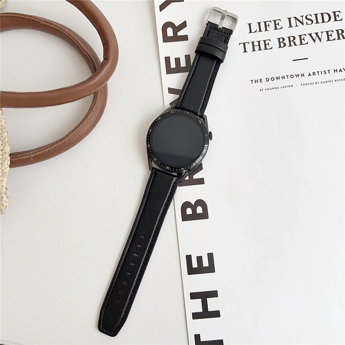 22mm Watch Band for Huawei Watch GT 5 46mm / 5 Pro 46mm Flat End Napa Texture PU Covered Silicone Strap - Black - 2