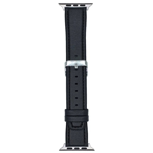 Watch Band for Apple Watch Series 11 10 42mm / 9 8 7 41mm / SE3 SE2 SE 6 5 4 40mm / 3 2 1 38mm Napa Texture PU Covered Silicone Strap - Black - 1