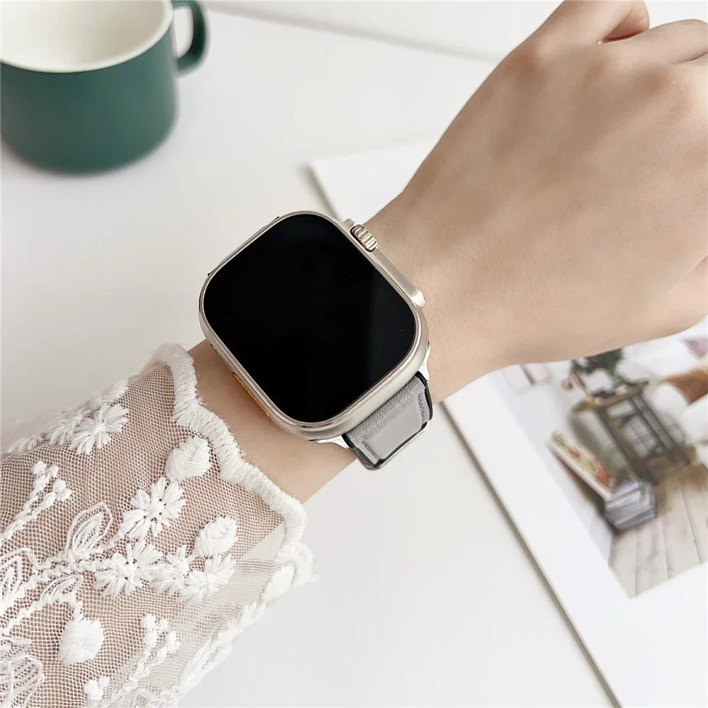 Watch Band for Apple Watch Series 11 10 42mm / 9 8 7 41mm / SE3 SE2 SE 6 5 4 40mm / 3 2 1 38mm Napa Texture PU Covered Silicone Strap - Black - 3