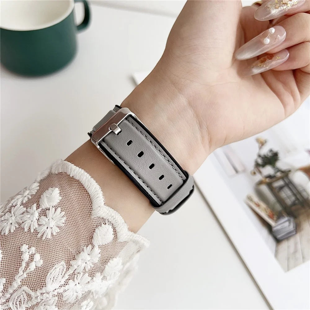 Watch Band for Apple Watch Series 11 10 42mm / 9 8 7 41mm / SE3 SE2 SE 6 5 4 40mm / 3 2 1 38mm Napa Texture PU Covered Silicone Strap - Black - 5