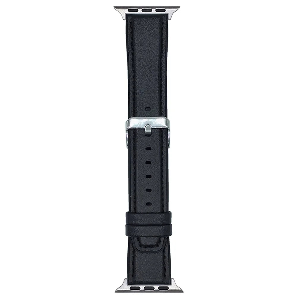 Watch Band for Apple Watch Ultra 3 2 1 49mm / Series 11 10 46mm / 9 8 7 45mm / SE3 SE2 SE 6 5 4 44mm / 3 2 1 42mm Napa Texture PU Covered Silicone Strap - Black - 1