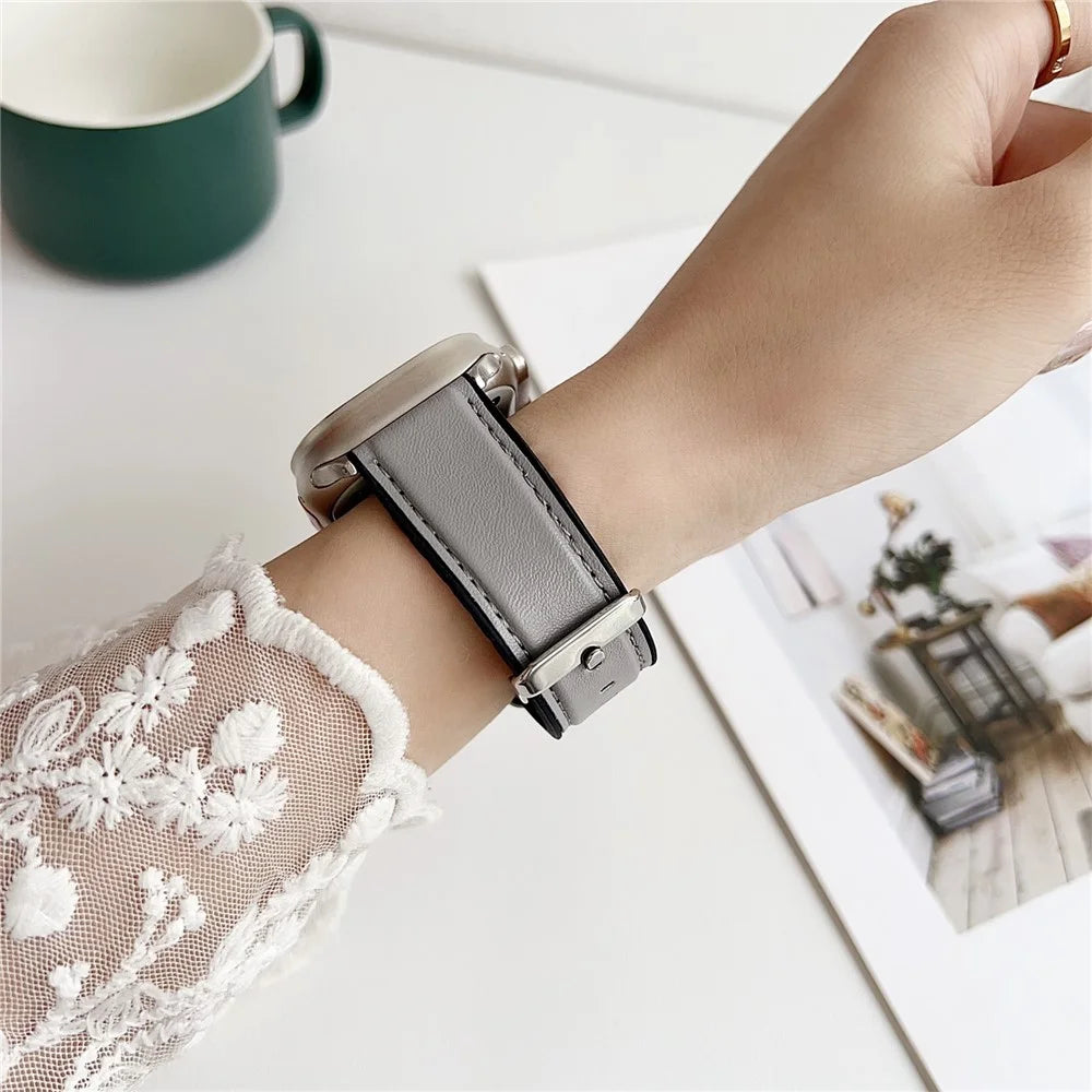 Watch Band for Apple Watch Ultra 3 2 1 49mm / Series 11 10 46mm / 9 8 7 45mm / SE3 SE2 SE 6 5 4 44mm / 3 2 1 42mm Napa Texture PU Covered Silicone Strap - Black - 4