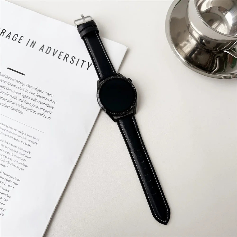 For Samsung Galaxy Watch7 44mm / 40mm Nappa Texture Watch Band 20mm Adjustable Leather Wrist Strap - Black - 2