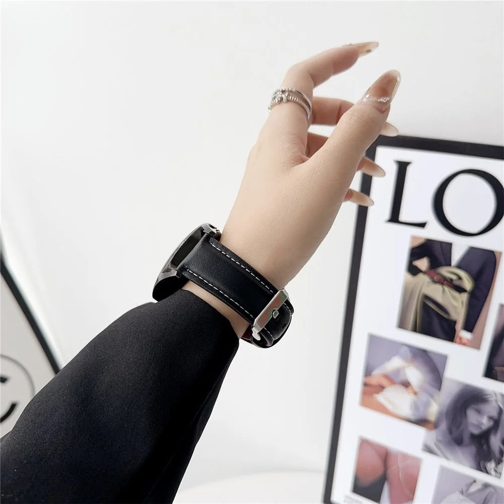 For Samsung Galaxy Watch7 44mm / 40mm Nappa Texture Watch Band 20mm Adjustable Leather Wrist Strap - Black - 4
