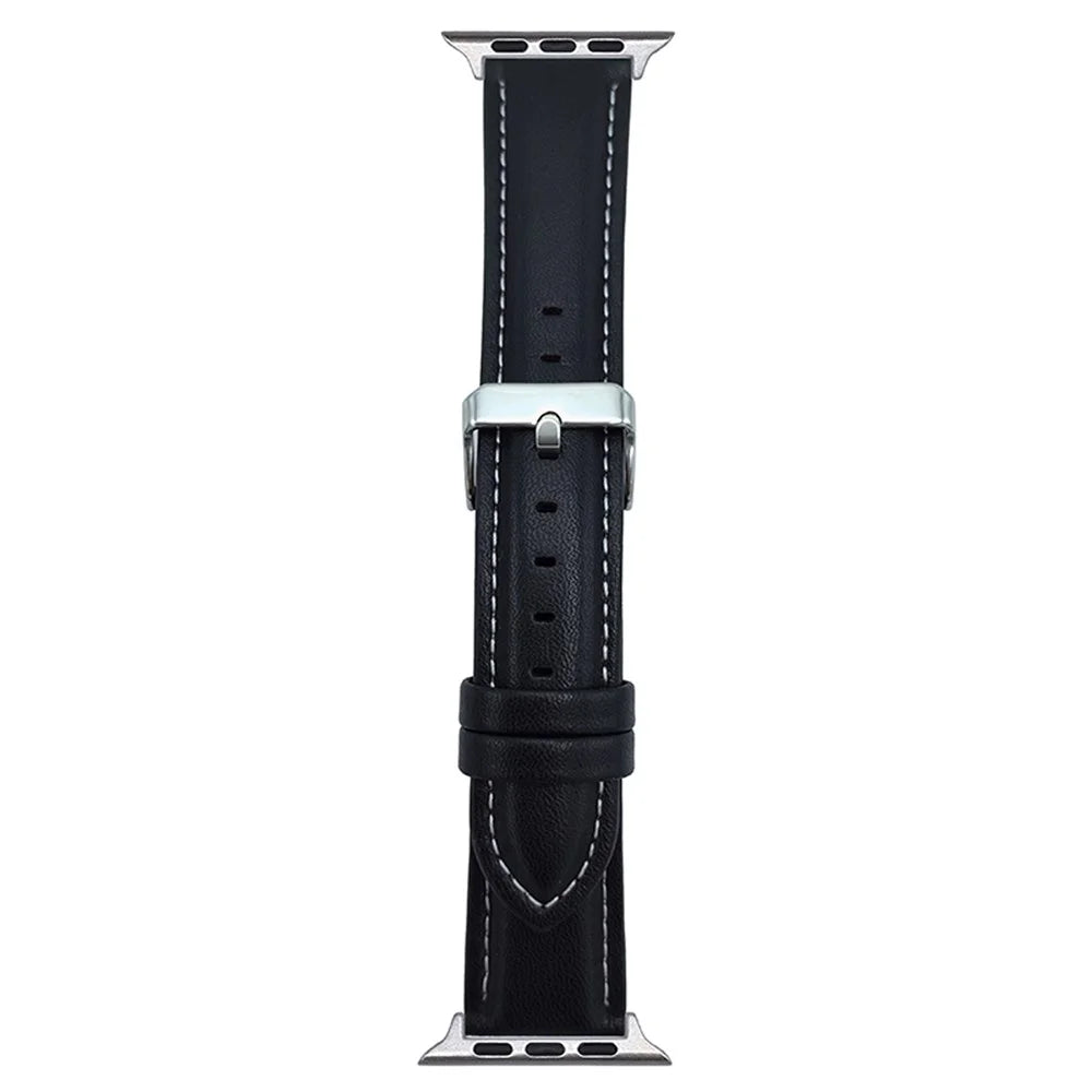 Watch Band for  Apple Watch Series 11 10 42mm / 9 8 7 41mm / SE3 SE2 SE 6 5 4 40mm / 3 2 1 38mm Nappa Texture Adjustable Leather Wrist Strap - Black - 1