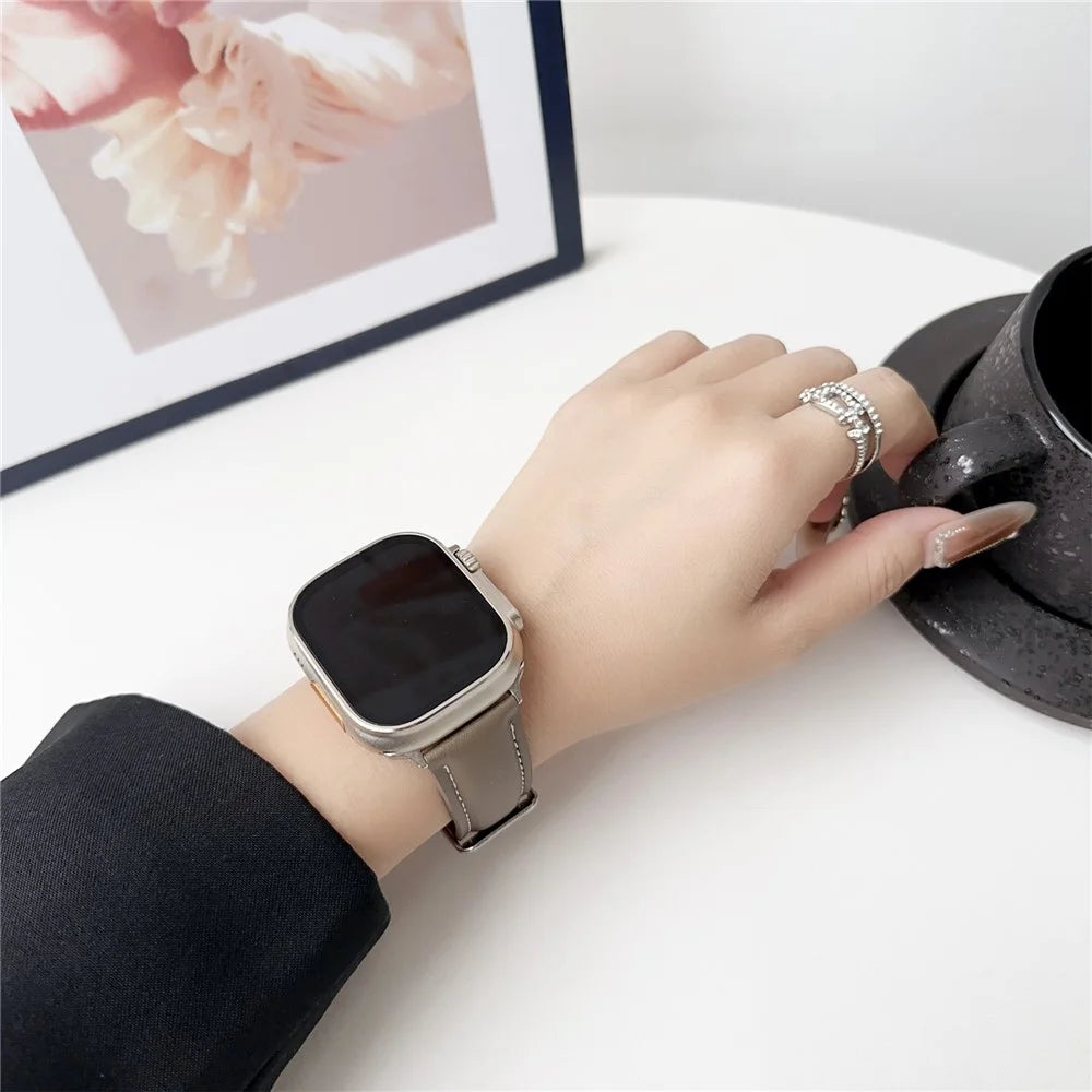 Watch Band for  Apple Watch Series 11 10 42mm / 9 8 7 41mm / SE3 SE2 SE 6 5 4 40mm / 3 2 1 38mm Nappa Texture Adjustable Leather Wrist Strap - Black - 3