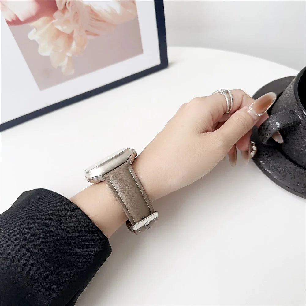 Watch Band for  Apple Watch Series 11 10 42mm / 9 8 7 41mm / SE3 SE2 SE 6 5 4 40mm / 3 2 1 38mm Nappa Texture Adjustable Leather Wrist Strap - Black - 4