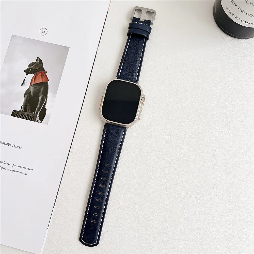 Genuine Leather Watchband For Apple Watch Series 11 10 42mm / 9 8 7 41mm / SE3 SE2 SE 6 5 4 40mm / 3 2 1 38mm Wrist Strap Replacement - Light Brown - 2