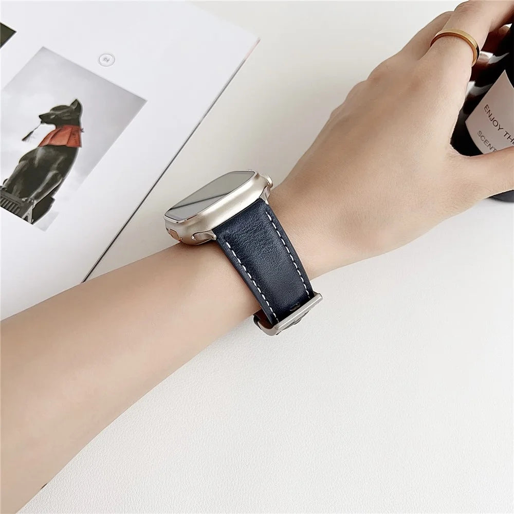 Genuine Leather Watchband For Apple Watch Series 11 10 42mm / 9 8 7 41mm / SE3 SE2 SE 6 5 4 40mm / 3 2 1 38mm Wrist Strap Replacement - Light Brown - 4