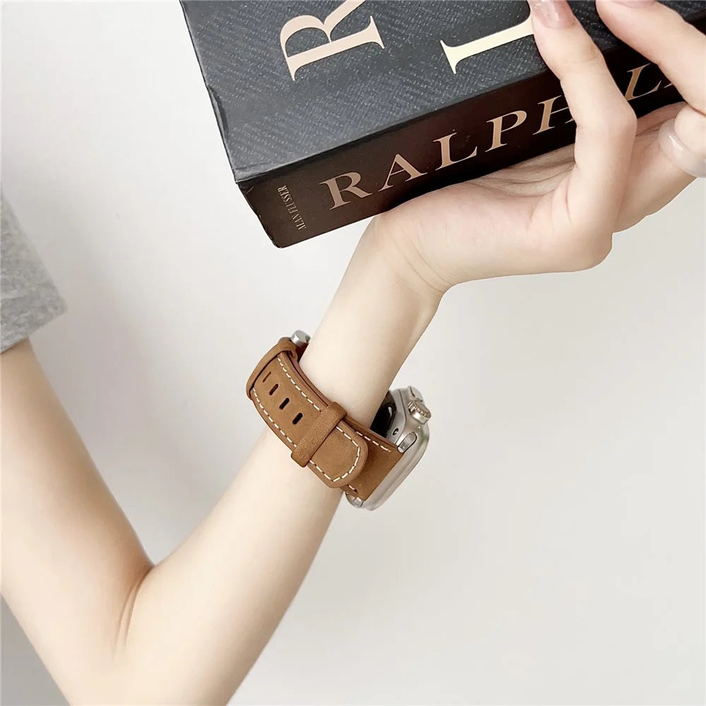 Genuine Leather Watchband For Apple Watch Series 11 10 42mm / 9 8 7 41mm / SE3 SE2 SE 6 5 4 40mm / 3 2 1 38mm Wrist Strap Replacement - Light Brown - 6