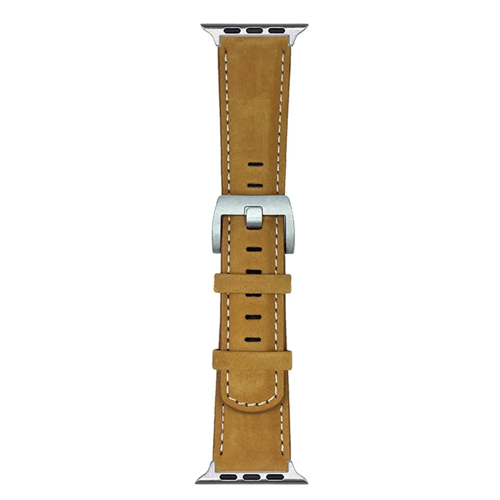 Genuine Leather Watchband For Apple Watch Ultra 3 2 1 49mm / Series 11 10 46mm / 9 8 7 45mm / SE3 SE2 SE 6 5 4 44mm / 3 2 1 42mm Wrist Strap Replacement - Light Brown - 1
