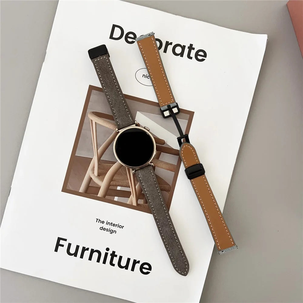 18mm Universal Watch Band For Huawei Watch GT 5 41mm Magnetic Buckle Leather Nylon Wrist Strap - Coffee - 2