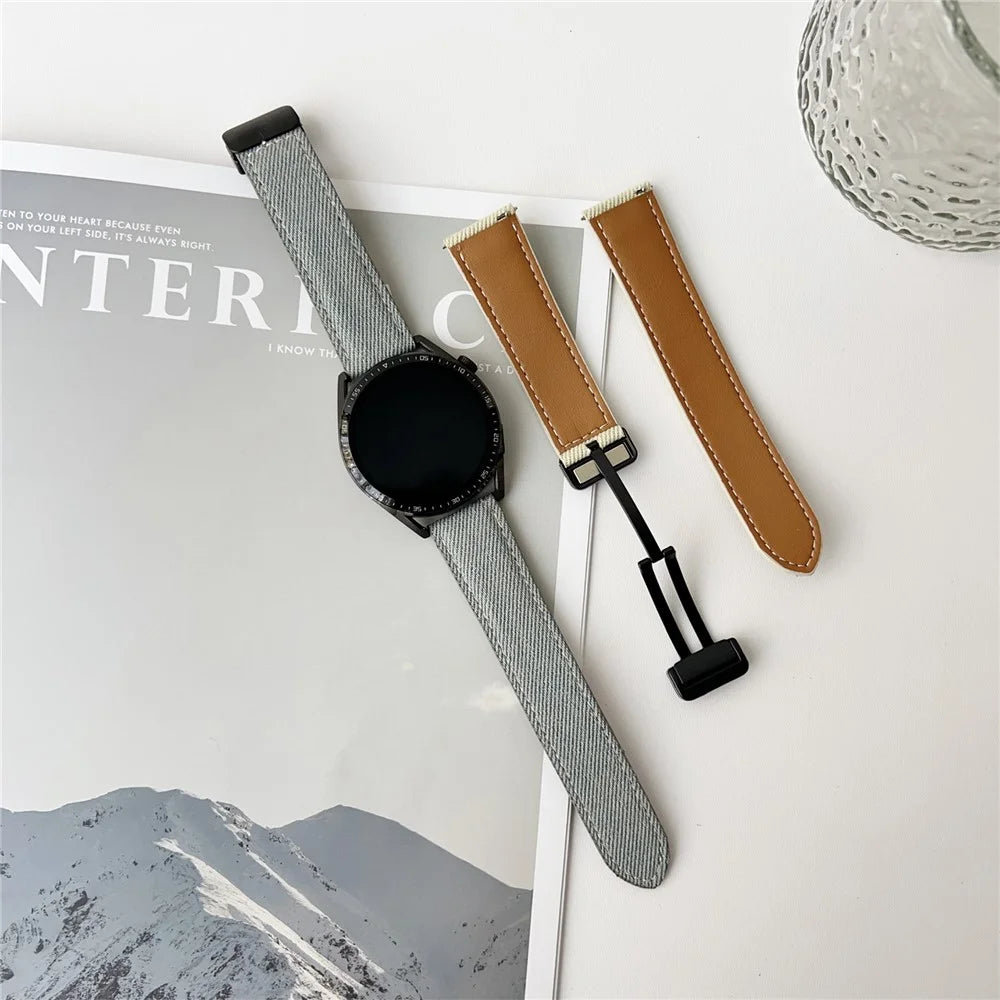 20mm Universal Watch Band For Samsung Galaxy Watch7  /  Watch6 Magnetic Buckle Leather Nylon Wrist Strap - Coffee - 2