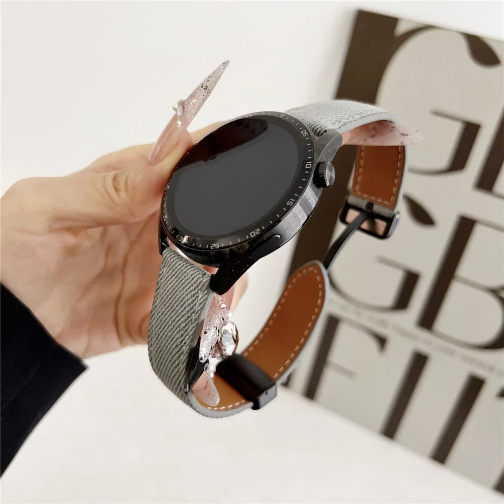20mm Universal Watch Band For Samsung Galaxy Watch7  /  Watch6 Magnetic Buckle Leather Nylon Wrist Strap - Coffee - 3
