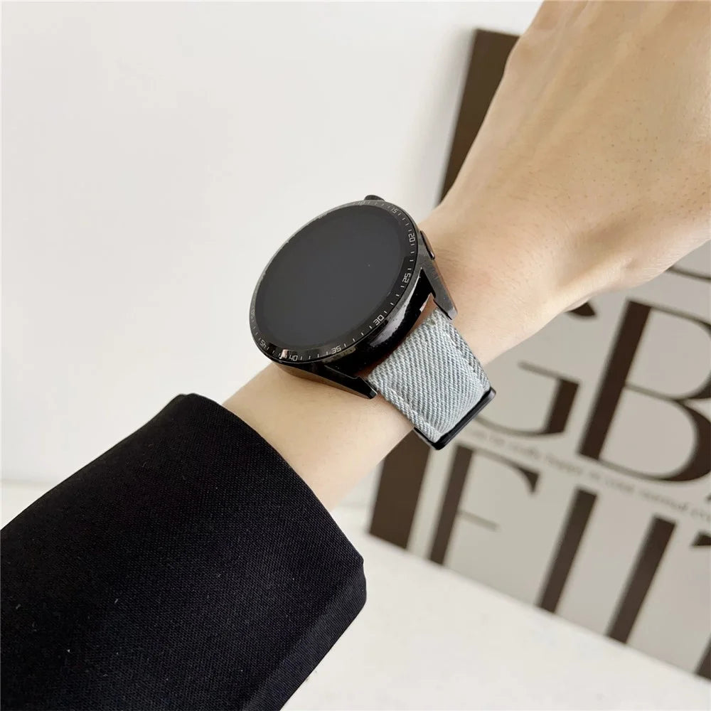 20mm Universal Watch Band For Samsung Galaxy Watch7  /  Watch6 Magnetic Buckle Leather Nylon Wrist Strap - Coffee - 4
