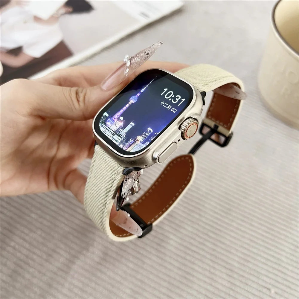Watch Band For Apple Watch Series 11 10 42mm / 9 8 7 41mm / SE3 SE2 SE 6 5 4 40mm / 3 2 1 38mm Magnetic Buckle Leather Nylon Wrist Strap - Coffee - 3
