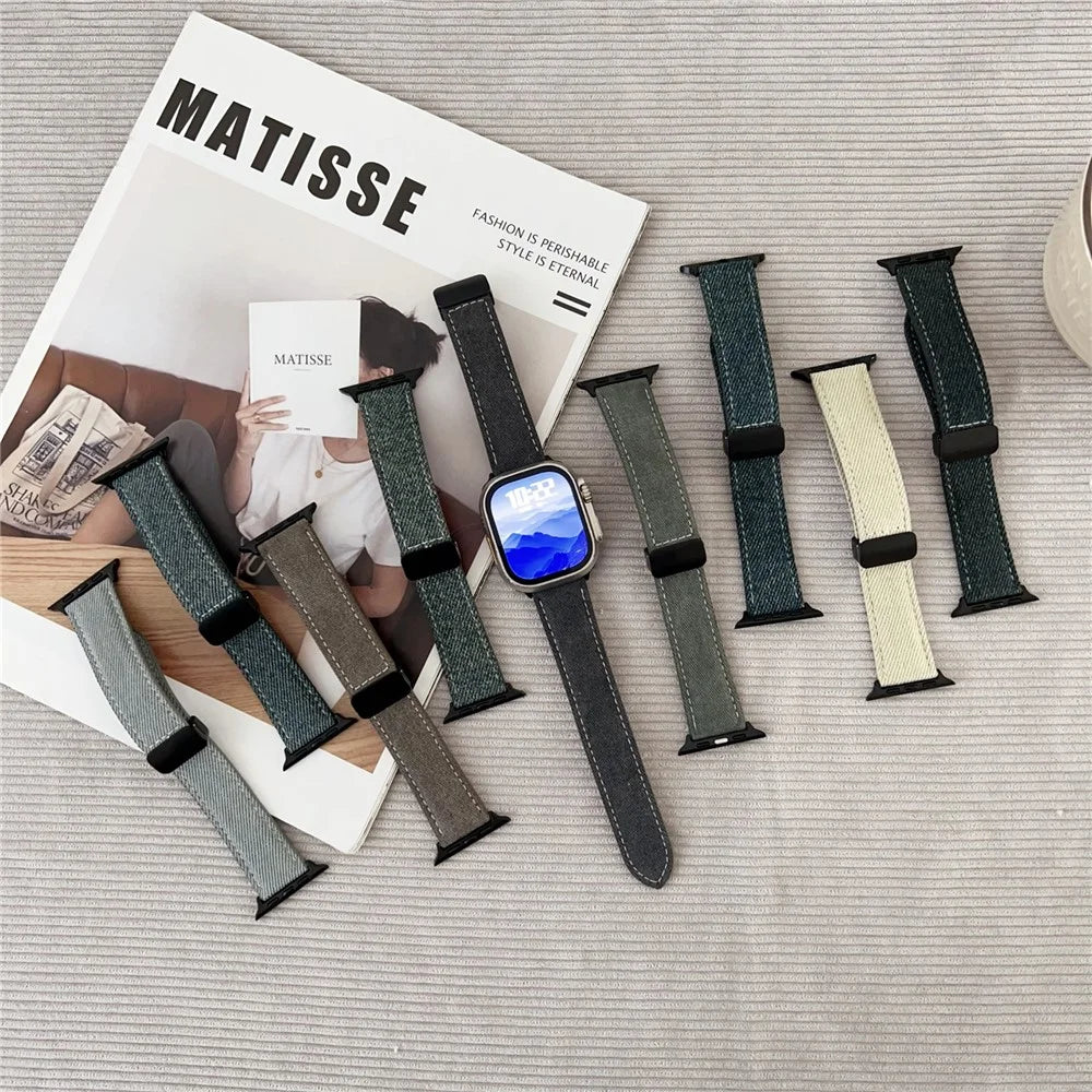 Watch Band For Apple Watch Series 11 10 42mm / 9 8 7 41mm / SE3 SE2 SE 6 5 4 40mm / 3 2 1 38mm Magnetic Buckle Leather Nylon Wrist Strap - Coffee - 7