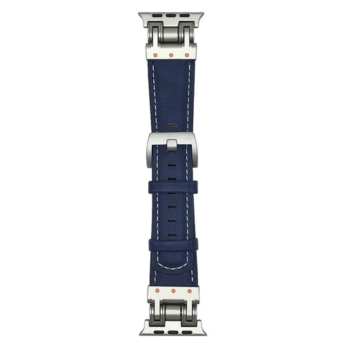 Leather Watch Band For Apple Watch Series 11 10 42mm / 9 8 7 41mm / SE3 SE2 SE 6 5 4 40mm / 3 2 1 38mm Crazy Horse Texture Wrist Strap - Dark Blue - 1