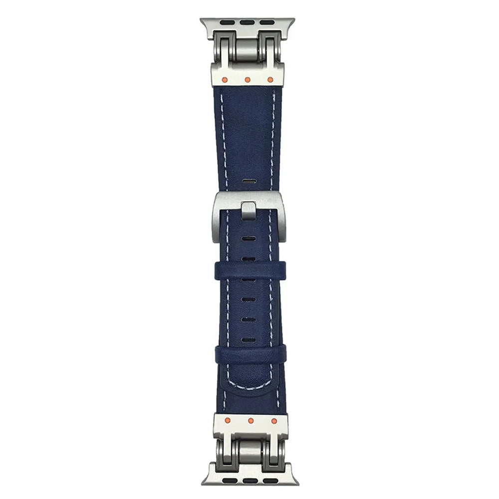 Leather Watch Band For Apple Watch Ultra 3 2 1 49mm / Series 11 10 46mm / 9 8 7 45mm / SE3 SE2 SE 6 5 4 44mm / 3 2 1 42mm Crazy Horse Texture Wrist Strap - Dark Blue - 1