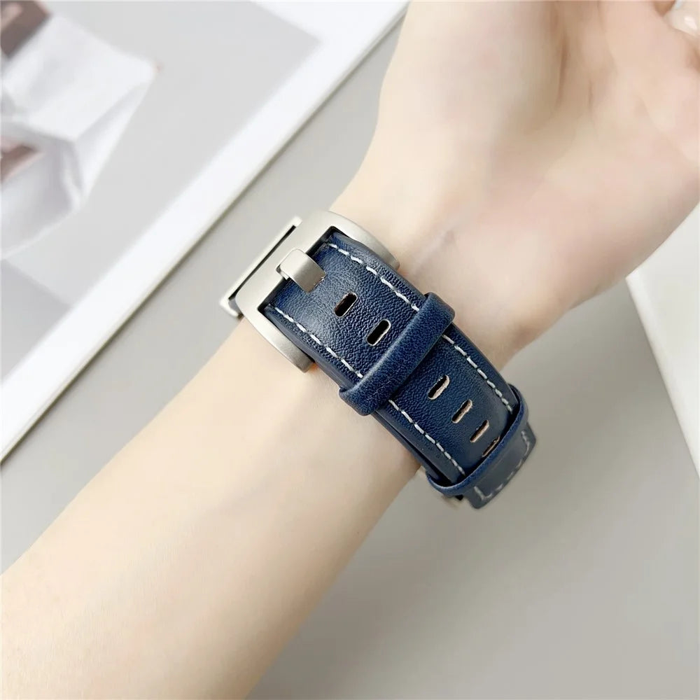 Leather Watch Band For Apple Watch Ultra 3 2 1 49mm / Series 11 10 46mm / 9 8 7 45mm / SE3 SE2 SE 6 5 4 44mm / 3 2 1 42mm Crazy Horse Texture Wrist Strap - Dark Blue - 5