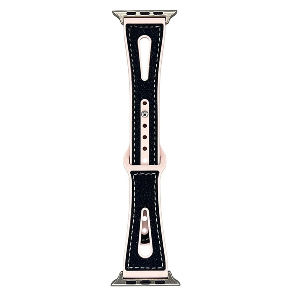 Silicone Glitter Watch Band For Apple Watch Series 11 10 42mm / 9 8 7 41mm / SE3 SE2 SE 6 5 4 40mm / 3 2 1 38mm Wrist Strap - Pink  /  Black - 1