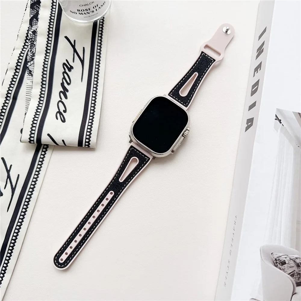 Silicone Glitter Watch Band For Apple Watch Series 11 10 42mm / 9 8 7 41mm / SE3 SE2 SE 6 5 4 40mm / 3 2 1 38mm Wrist Strap - Pink  /  Black - 2