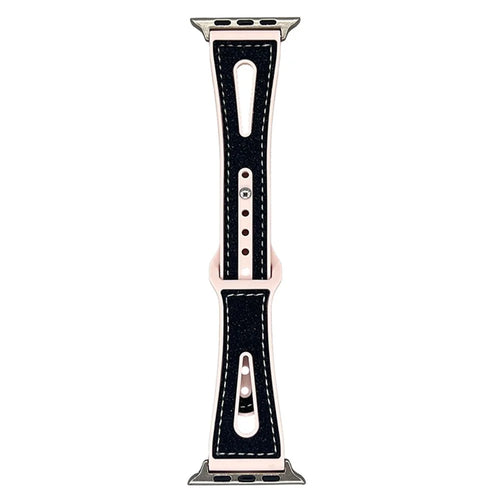 Silicone Glitter Watch Band For Apple Watch Ultra 3 2 1 49mm / Series 11 10 46mm / 9 8 7 45mm / SE3 SE2 SE 6 5 4 44mm / 3 2 1 42mm Wrist Strap - Pink  /  Black - 1