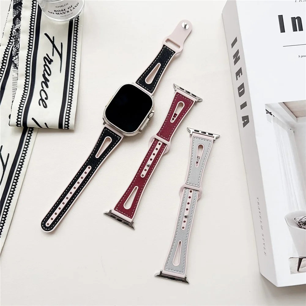 Silicone Glitter Watch Band For Apple Watch Ultra 3 2 1 49mm / Series 11 10 46mm / 9 8 7 45mm / SE3 SE2 SE 6 5 4 44mm / 3 2 1 42mm Wrist Strap - Pink  /  Black - 6