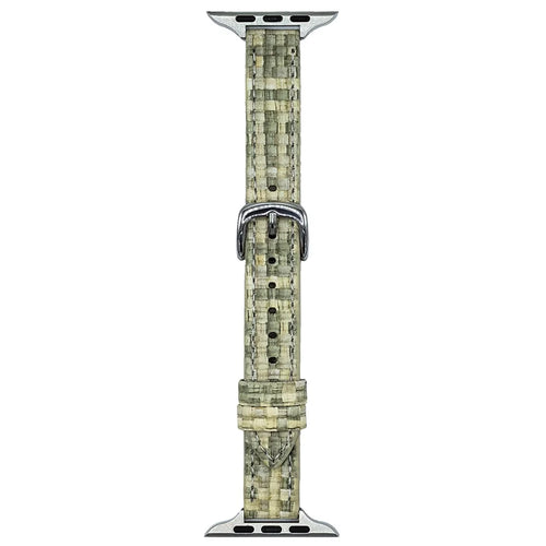 Leather Watch Band For Apple Watch Series 11 10 42mm / 9 8 7 41mm / SE3 SE2 SE 6 5 4 40mm / 3 2 1 38mm Straw Mat Texture Strap - Green - 1