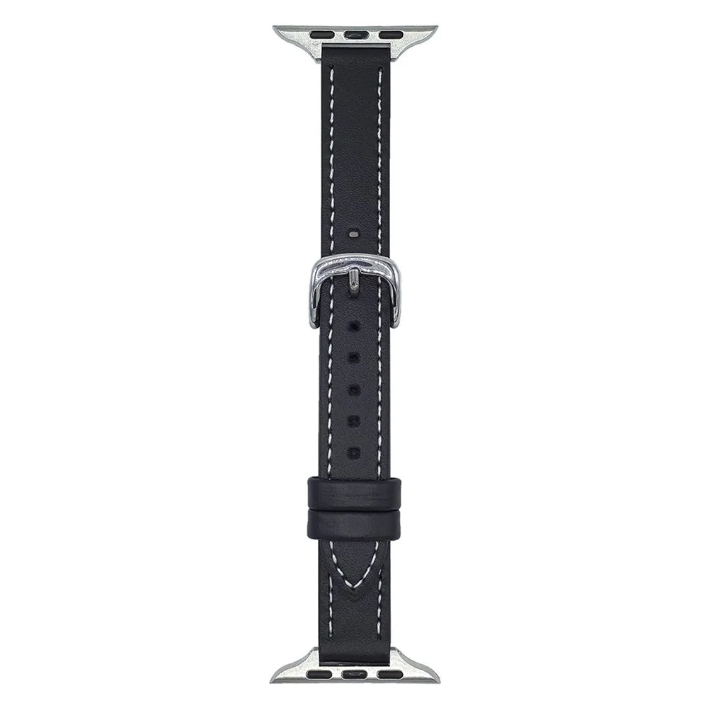 Genuine Lambskin Leather Bands For Apple Watch Series 11 10 42mm / 9 8 7 41mm / SE3 SE2 SE 6 5 4 40mm / 3 2 1 38mm Wrist Strap - Black - 1